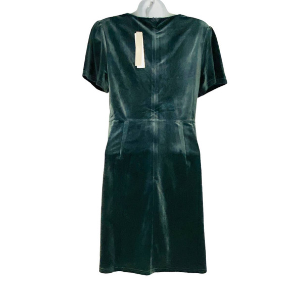 Aqua Blue-Gray Velvet Shimmer Stretch Deep V-Neck Plunge Cocktail Party Dress - Picture 12 of 13